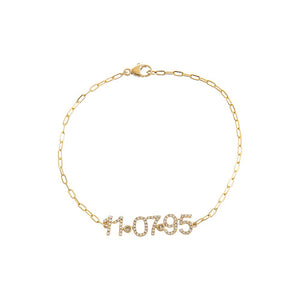 14K Gold Diamond Pave Date Nameplate Paperclip Bracelet 14K - Adina Eden's Jewels