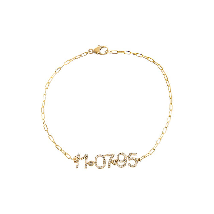 14K Gold Diamond Pave Date Nameplate Paperclip Bracelet 14K - Adina Eden's Jewels