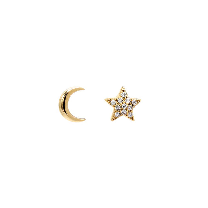 14K Gold Diamond Pave/Solid Star & Moon Stud Earring 14K - Adina Eden's Jewels