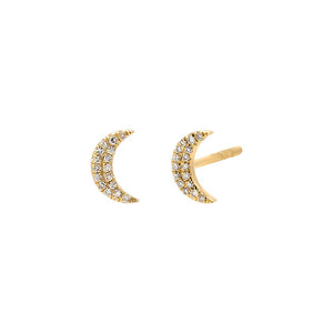 14K Gold / Pair Diamond Crescent Stud Earring 14K - Adina Eden's Jewels