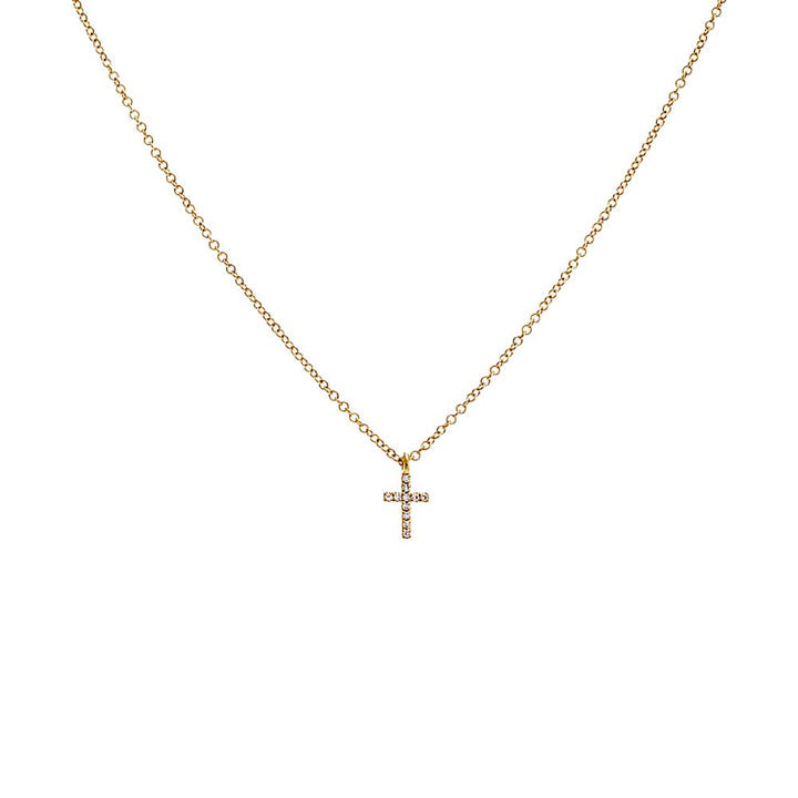 14K Gold Diamond Mini Cross Necklace 14K - Adina Eden's Jewels