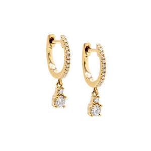 14K Gold Diamond Dangling Solitaire Huggie Earring 14K - Adina Eden's Jewels