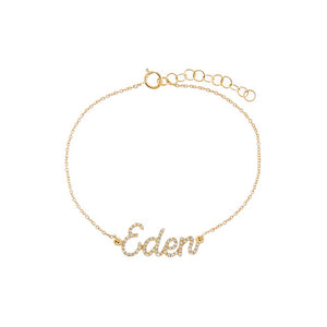 14K Gold / 3 Diamond Pave Script Name Bracelet 14K - Adina Eden's Jewels