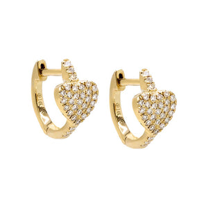 14K Gold Diamond Pave Heart Huggie Earring 14K - Adina Eden's Jewels