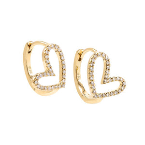 14K Gold / Pair Diamond Pave Heart Cutout Huggie Earring 14K - Adina Eden's Jewels