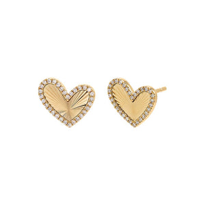 14K Gold Mini Diamond Pave Ridged Heart Stud Earring 14K - Adina Eden's Jewels