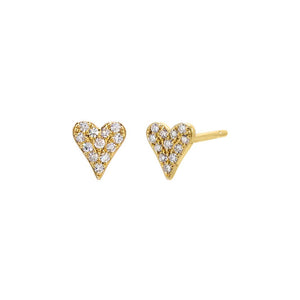 14K Gold / Pair Elongated Pave Diamond Heart Stud Earring 14K - Adina Eden's Jewels
