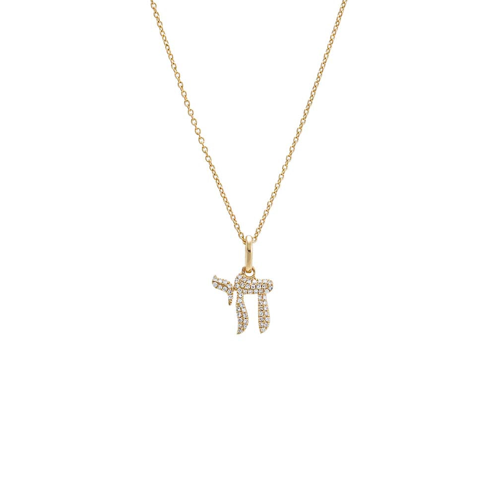 14K Gold Diamond Pave Chai Necklace 14K - Adina Eden's Jewels