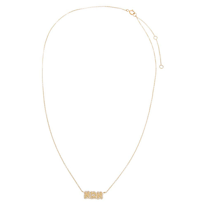 Diamond Pave Bubble Outline Hebrew 'Mom' Necklace 14K - Adina Eden's Jewels