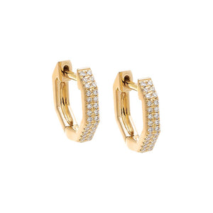 14K Gold / Pair Diamond Octagon Double Row Huggie Earring 14K - Adina Eden's Jewels