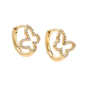 14K Gold Diamond Pave Butterfly Cutout Huggie Earring 14K - Adina Eden's Jewels