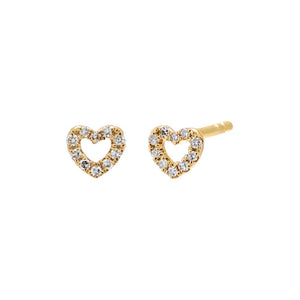 14K Gold Diamond Pave Mini Heart Cutout Stud Earring - Adina Eden's Jewels