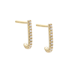 14K Gold / Pair Diamond Pave Curved Bar Stud Earring 14K - Adina Eden's Jewels