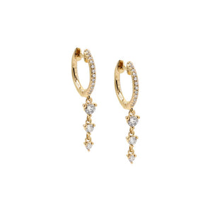 14K Gold Diamond Triple Dangling Drop Huggie Earring 14K - Adina Eden's Jewels