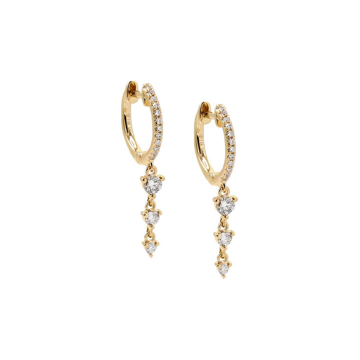  Diamond Triple Dangling Drop Huggie Earring 14K - Adina Eden's Jewels