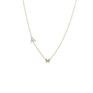 14K Gold Diamond Pave Butterfly Initial Necklace 14K - Adina Eden's Jewels