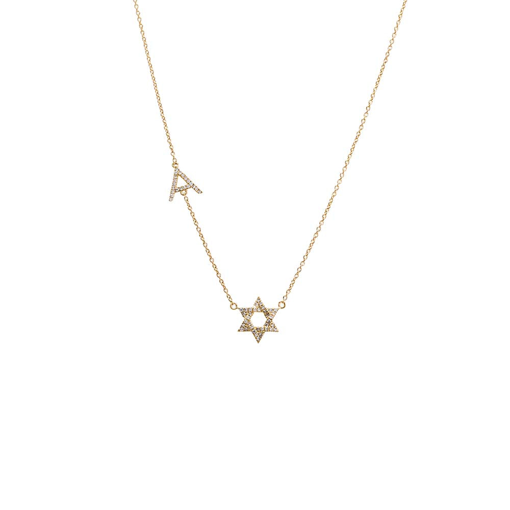14K Gold Diamond Pave Star Of David Initial Necklace 14K - Adina Eden's Jewels