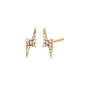 14K Gold / Pair Diamond Pave Lightning Bolt Stud Earring 14K - Adina Eden's Jewels