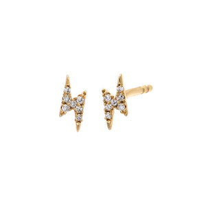 14K Gold / Pair Diamond Pave Mini Lightning Bolt Stud Earring 14K - Adina Eden's Jewels