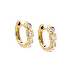14K Gold / Pair Diamond Multi Shape Bezel Huggie Earring 14K - Adina Eden's Jewels