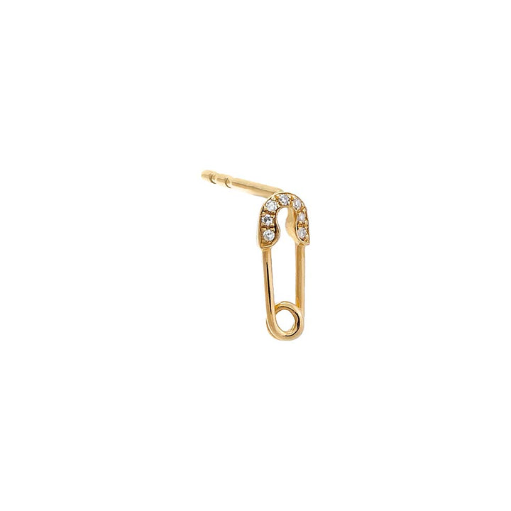 14K Gold / Single Diamond Pave Safety Pin Stud Earring 14K - Adina Eden's Jewels