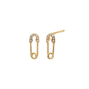 14K Gold / Pair Diamond Pave Safety Pin Stud Earring 14K - Adina Eden's Jewels