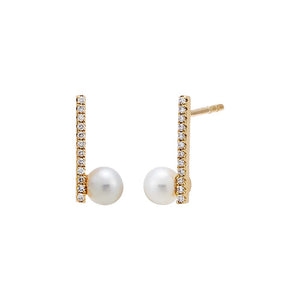 14K Gold Diamond Pave & Pearl Stud Earring 14K - Adina Eden's Jewels