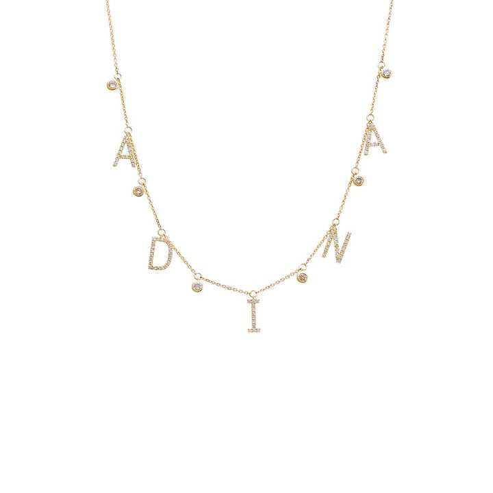 14K Gold / 2 Diamond Pave Dangling Name X Bezels Necklace 14K - Adina Eden's Jewels