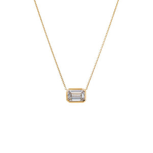 14K Gold / 0.25 CT Lab Grown Diamond Emerald Bezel Necklace 14K - Adina Eden's Jewels