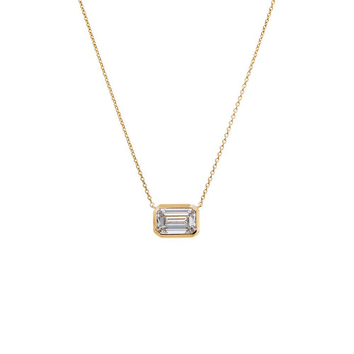 14K Gold / 0.25 CT Lab Grown Diamond Emerald Bezel Necklace 14K - Adina Eden's Jewels