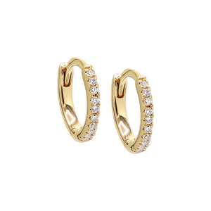 14K Gold / Pair Diamond Pave Rounded Huggie Earring 14K - Adina Eden's Jewels