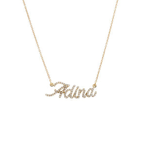 14K Gold / 3 Diamond Pave Script Name Necklace 14K - Adina Eden's Jewels