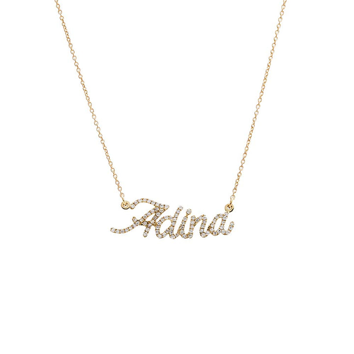 14K Gold / 3 Diamond Pave Script Name Necklace 14K - Adina Eden's Jewels