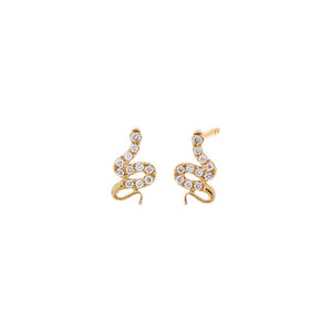 14K Gold Diamond Mini Pave Snake Stud Earring 14K - Adina Eden's Jewels