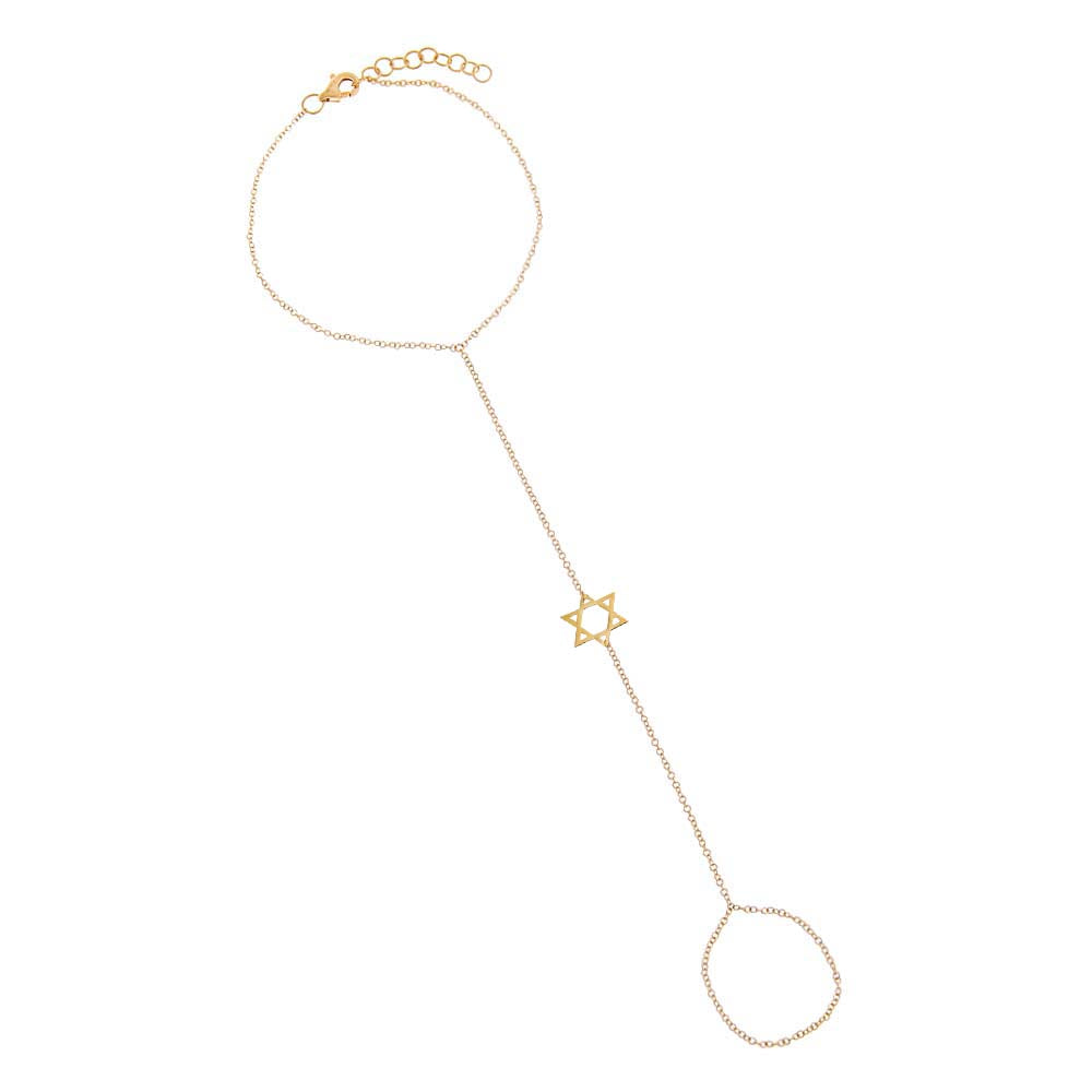 14K Gold Solid Star of David Hand Chain 14K - Adina Eden's Jewels