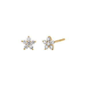 14K Gold / Pair Diamond Flower Stud Earring 14K - Adina Eden's Jewels