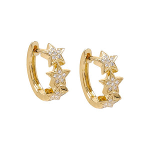 14K Gold Diamond Pave Stars Huggie Earring 14K - Adina Eden's Jewels