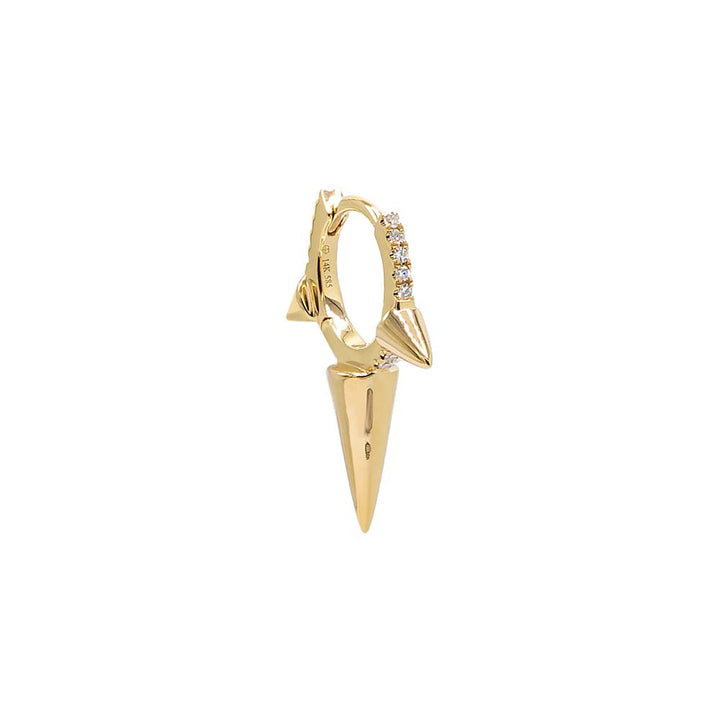 14K Gold / Single Diamond Pave Triple Spike Huggie Earring 14K - Adina Eden's Jewels