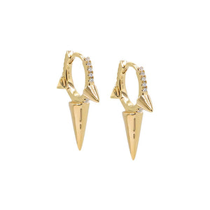 14K Gold / Pair Diamond Pave Triple Spike Huggie Earring 14K - Adina Eden's Jewels