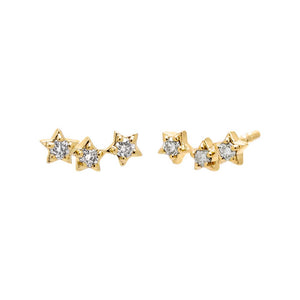 14K Gold Diamond Triple Star Curved Stud Earring 14K - Adina Eden's Jewels