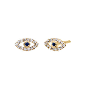 14K Gold Diamond Pave Cutout Evil Eye Stud Earring 14K - Adina Eden's Jewels