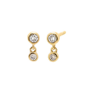 14K Gold Diamond Double Bezel Solitaire Dangling Stud Earring 14K - Adina Eden's Jewels