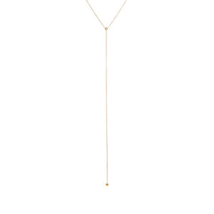 14K Gold Diamond Double Solitaire Bezel Lariat Necklace 14K - Adina Eden's Jewels