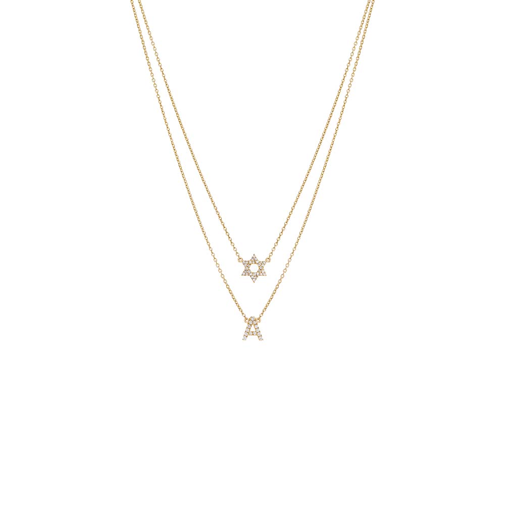 14K Gold Diamond Initial X Star of David Double Necklace 14K - Adina Eden's Jewels