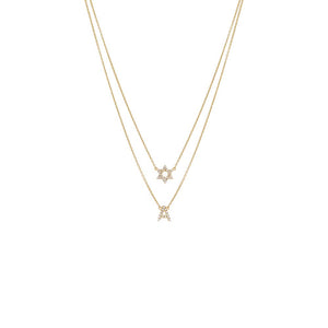 14K Gold Diamond Initial X Star of David Double Necklace 14K - Adina Eden's Jewels