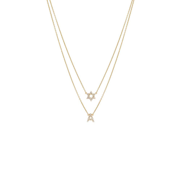 14K Gold Diamond Initial X Star of David Double Necklace 14K - Adina Eden's Jewels
