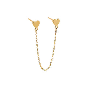 14K Gold / Single Solid Double Heart Chain Stud Earring 14K - Adina Eden's Jewels