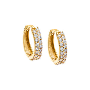 14K Gold CZ Double Row Pave Huggie Earring 14K - Adina Eden's Jewels