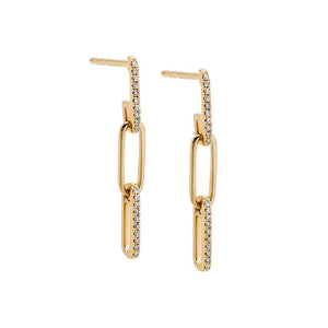 14K Gold Diamond Pave/Solid Paperclip Drop Stud Earring 14K - Adina Eden's Jewels