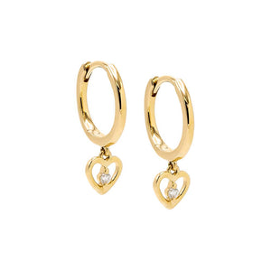 14K Gold / Pair Diamond Heart Dangle Huggie Earring 14K - Adina Eden's Jewels